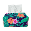 Teal Hawaiian Leaf Flower Pattern Print Rectangle Tissue Box Cover