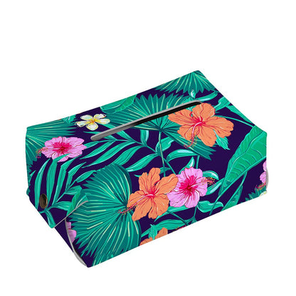 Teal Hawaiian Leaf Flower Pattern Print Rectangle Tissue Box Cover