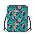 Teal Hawaiian Leaf Flower Pattern Print Rectangular Crossbody Bag