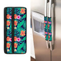 Teal Hawaiian Leaf Flower Pattern Print Refrigerator Handle Covers
