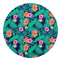 Teal Hawaiian Leaf Flower Pattern Print Round Blanket