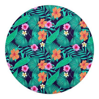 Teal Hawaiian Leaf Flower Pattern Print Round Blanket