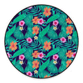 Teal Hawaiian Leaf Flower Pattern Print Round Floor Mat