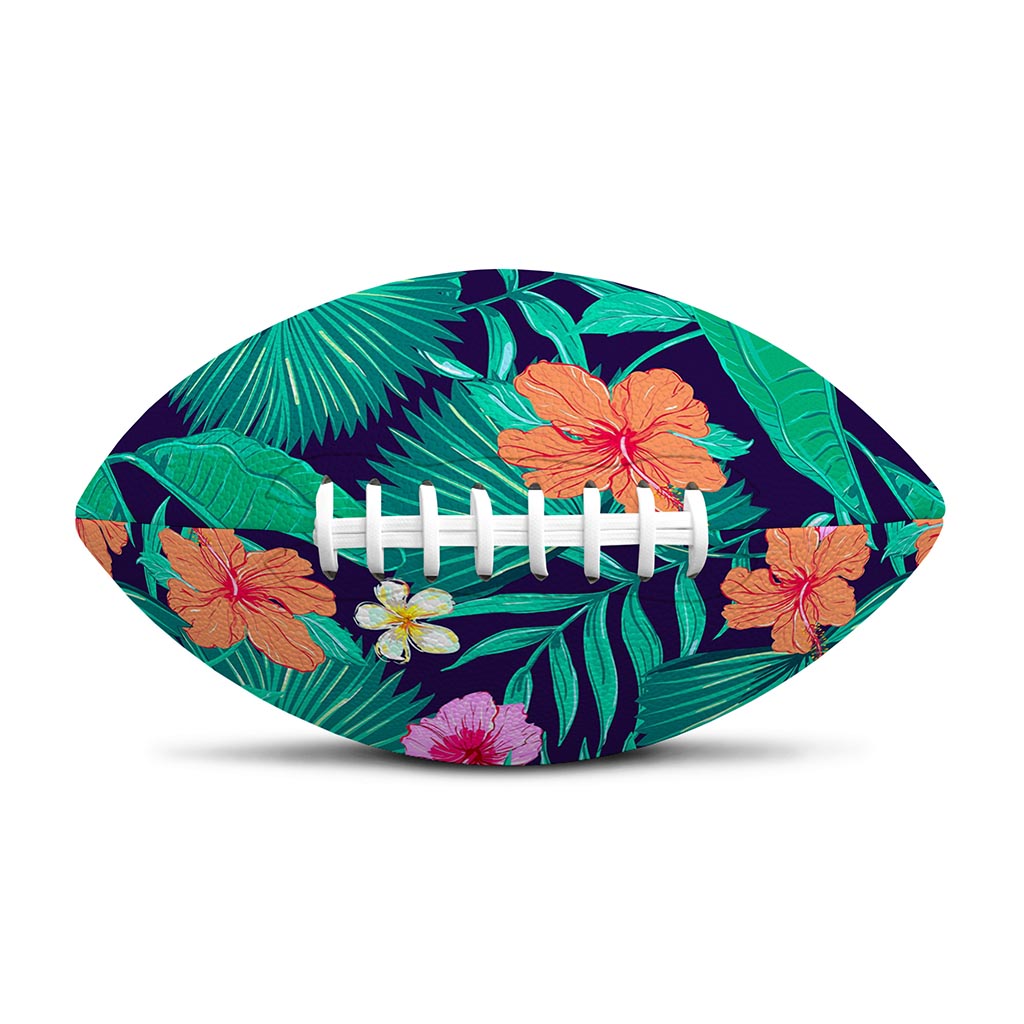 Teal Hawaiian Leaf Flower Pattern Print Rugby Ball