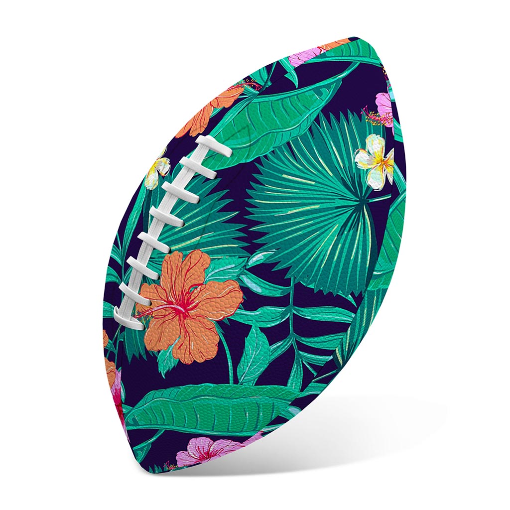 Teal Hawaiian Leaf Flower Pattern Print Rugby Ball