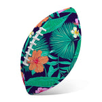 Teal Hawaiian Leaf Flower Pattern Print Rugby Ball