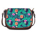 Teal Hawaiian Leaf Flower Pattern Print Saddle Bag