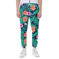 Teal Hawaiian Leaf Flower Pattern Print Joggers