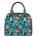 Teal Hawaiian Leaf Flower Pattern Print Shoulder Handbag