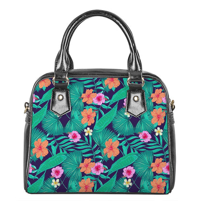 Teal Hawaiian Leaf Flower Pattern Print Shoulder Handbag