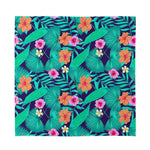 Teal Hawaiian Leaf Flower Pattern Print Silk Bandana