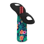 Teal Hawaiian Leaf Flower Pattern Print Single Neoprene Wine Tote