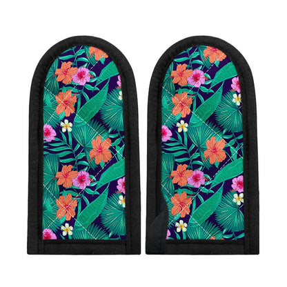 Teal Hawaiian Leaf Flower Pattern Print Skillet Handle Cover