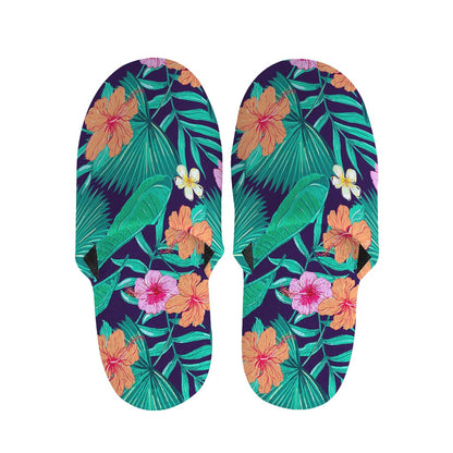 Teal Hawaiian Leaf Flower Pattern Print Slippers