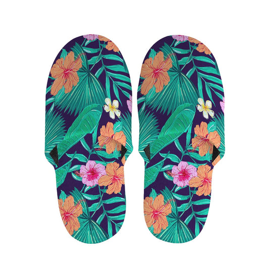 Teal Hawaiian Leaf Flower Pattern Print Slippers