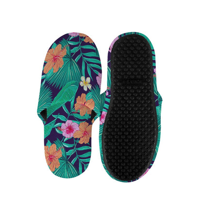 Teal Hawaiian Leaf Flower Pattern Print Slippers