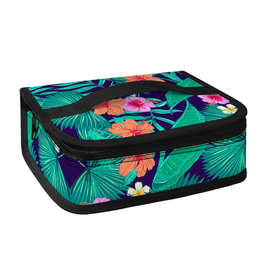 Teal Hawaiian Leaf Flower Pattern Print Small Lunch Bag