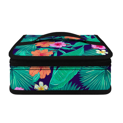 Teal Hawaiian Leaf Flower Pattern Print Small Lunch Bag