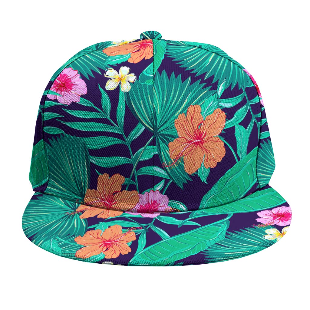 Teal Hawaiian Leaf Flower Pattern Print Snapback Cap