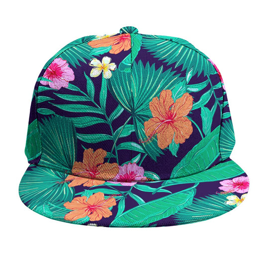 Teal Hawaiian Leaf Flower Pattern Print Snapback Cap