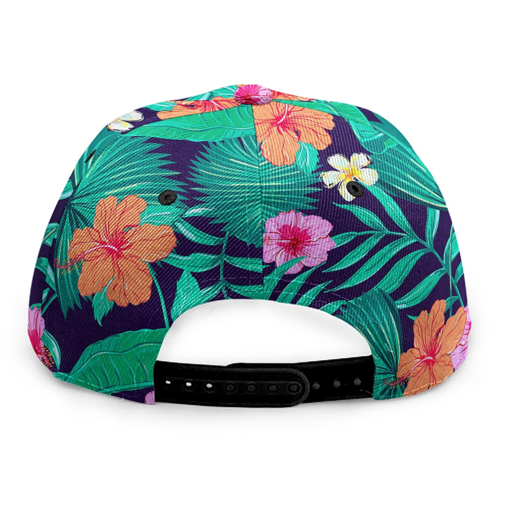 Teal Hawaiian Leaf Flower Pattern Print Snapback Cap