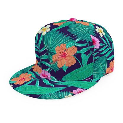 Teal Hawaiian Leaf Flower Pattern Print Snapback Cap