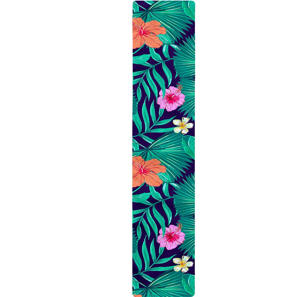 Teal Hawaiian Leaf Flower Pattern Print Table Runner