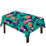Teal Hawaiian Leaf Flower Pattern Print Tablecloth