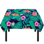Teal Hawaiian Leaf Flower Pattern Print Tablecloth