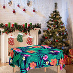 Teal Hawaiian Leaf Flower Pattern Print Tablecloth