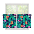 Teal Hawaiian Leaf Flower Pattern Print Tier Curtains