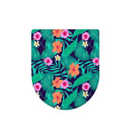 Teal Hawaiian Leaf Flower Pattern Print Toilet Lid Cover