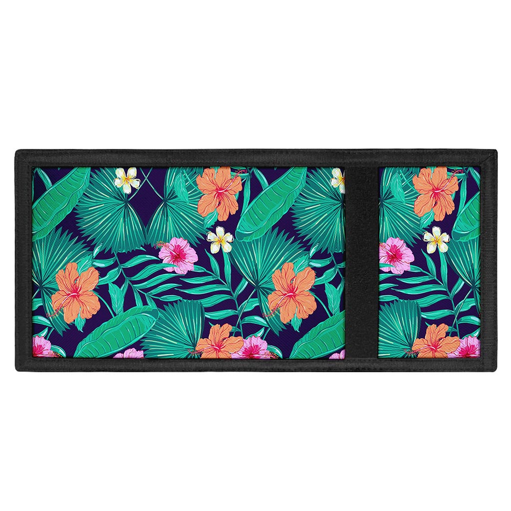 Teal Hawaiian Leaf Flower Pattern Print Trifold Wallet