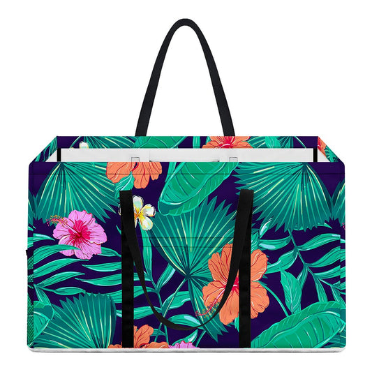 Teal Hawaiian Leaf Flower Pattern Print Utility Tote Bag