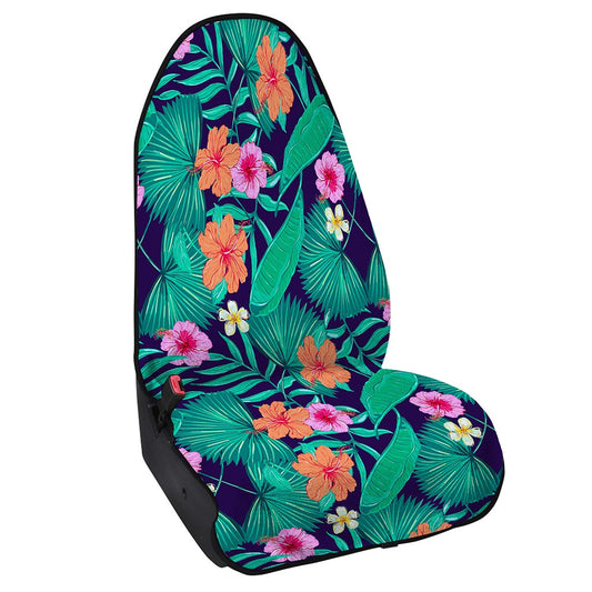Teal Hawaiian Leaf Flower Pattern Print Waterproof Car Seat Cover