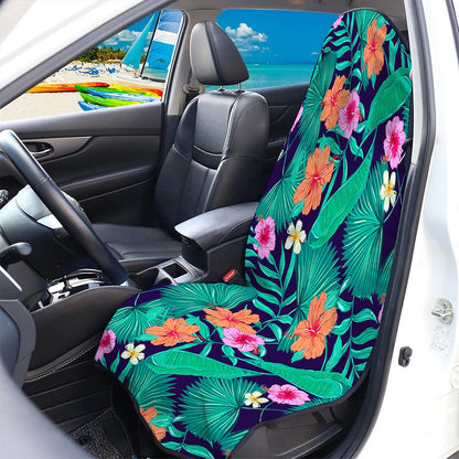 Teal Hawaiian Leaf Flower Pattern Print Waterproof Car Seat Cover