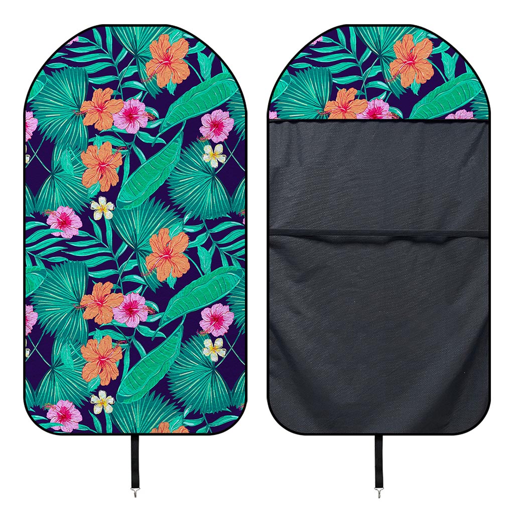 Teal Hawaiian Leaf Flower Pattern Print Waterproof Car Seat Cover