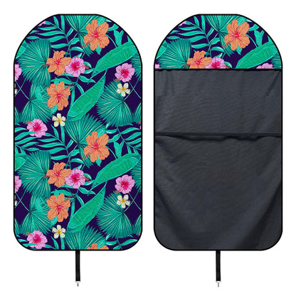 Teal Hawaiian Leaf Flower Pattern Print Waterproof Car Seat Cover