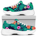 Teal Hawaiian Leaf Flower Pattern Print White Chunky Shoes