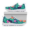 Teal Hawaiian Leaf Flower Pattern Print White Running Shoes