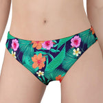 Teal Hawaiian Leaf Flower Pattern Print Women's Panties