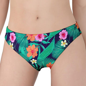 Teal Hawaiian Leaf Flower Pattern Print Women's Panties