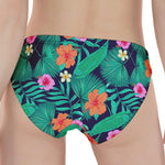 Teal Hawaiian Leaf Flower Pattern Print Women's Panties