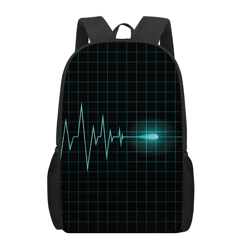 Teal Heartbeat Print 17 Inch Backpack