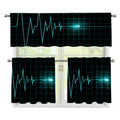 Teal Heartbeat Print 3 Piece Kitchen Curtains