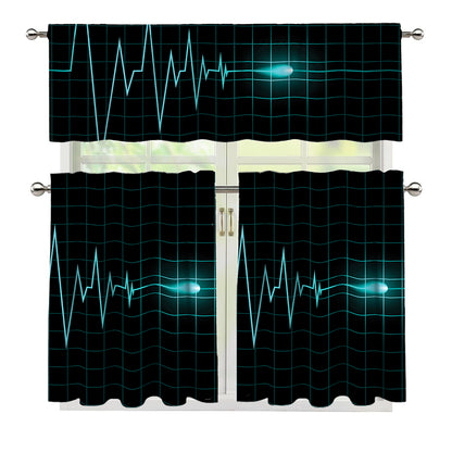 Teal Heartbeat Print 3 Piece Kitchen Curtains