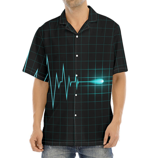 Teal Heartbeat Print Aloha Shirt