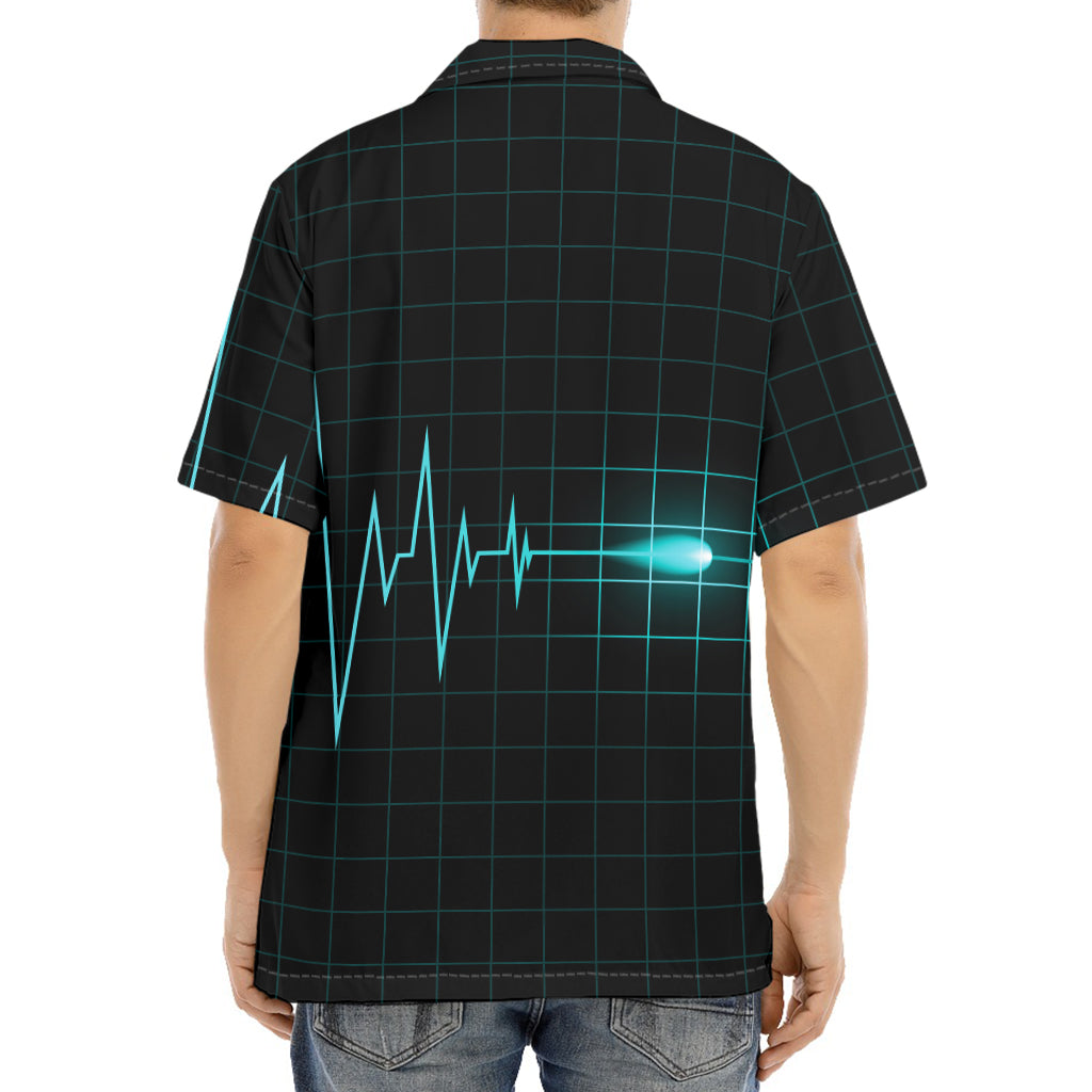 Teal Heartbeat Print Aloha Shirt