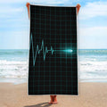 Teal Heartbeat Print Beach Towel
