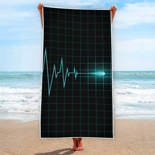 Teal Heartbeat Print Beach Towel